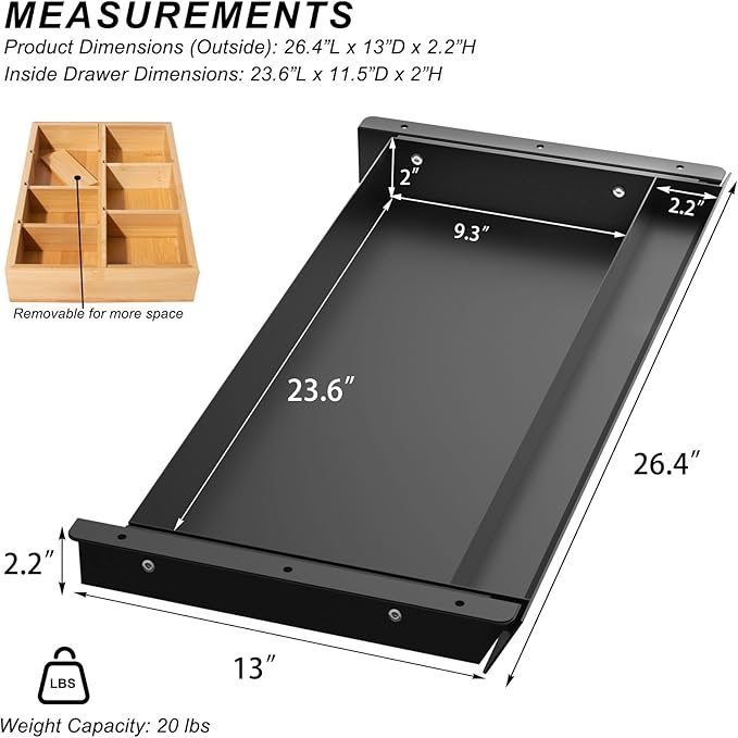Large Under Desk Mounted Sliding Drawer