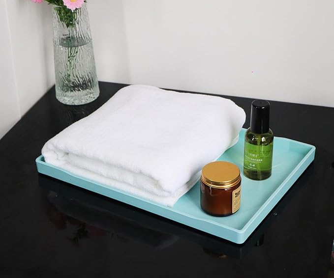 Blue Serving Tray (15 x 10.6 inch), Laegr Tray for Serving Accessory, Spa, Coffee, Drinks, Tea, Bar, Party, Seasoning, Perfume and Display Use.