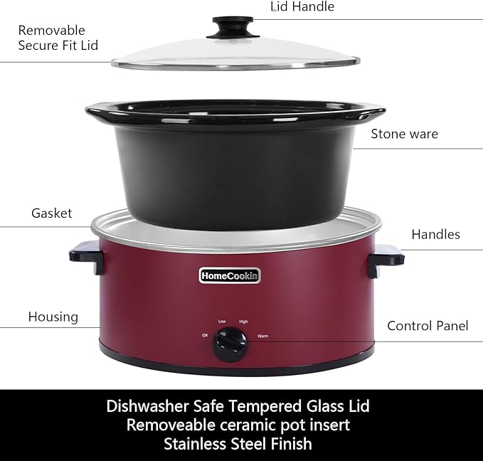HOMECOOKIN 7 Quart Slow Cooker Oval Manual Pot Food Warmer