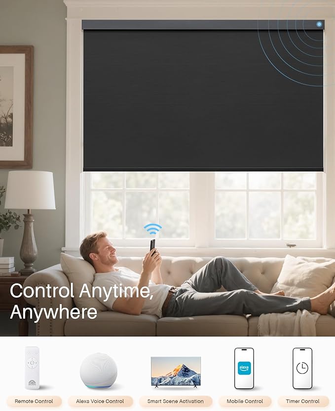 Smart Roller Shades for Windows, Alexa Blackout Motorized Blinds