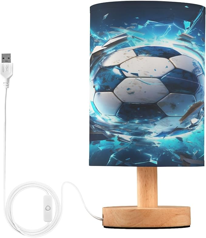 Football Soccer 3D LED Table Lamp for Bedroom Bedside Lamp with USB Charging Ports Decor Nightstand for Living Room Reading Dorm Desk Home Office