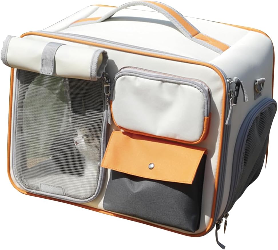 Dog Backpack, Pet Backpack with Upgrade Waist Cushion Design to Better Fit The Waist, Ventilated Soft Cat Backpack for Travel, Hiking, Camping(White)