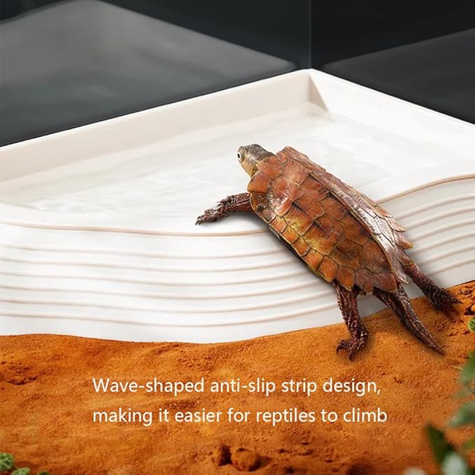 3 Pcs Tortoise Water Dish with Ramp Leaf Tortoise Water Food Bowls Reptile Water Dish Amphibians Habitat Accessories for Lizard Turtle Horned Frog White