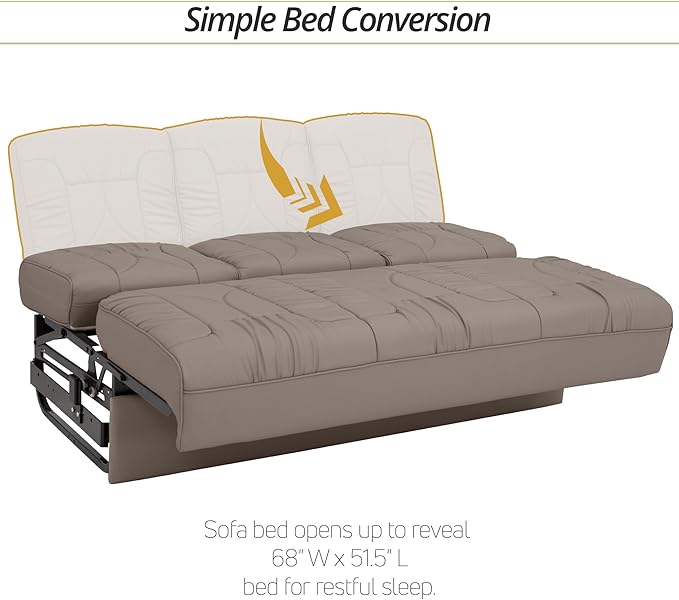 Qualitex De Leon Console SL RV Sofa Bed, 68" Wide, Ulitmate Leather, Light Antelope