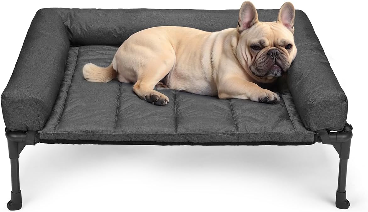 Veehoo Cooling Elevated Dog Bed Add Removable Waterproof Bolster Cushion Mat, Raised Pet Cot with Breathable Teslin Mesh, No-Slip Feet, Dog Sofa Bed for Indoor Outdoor, Medium, Black CWC2331B