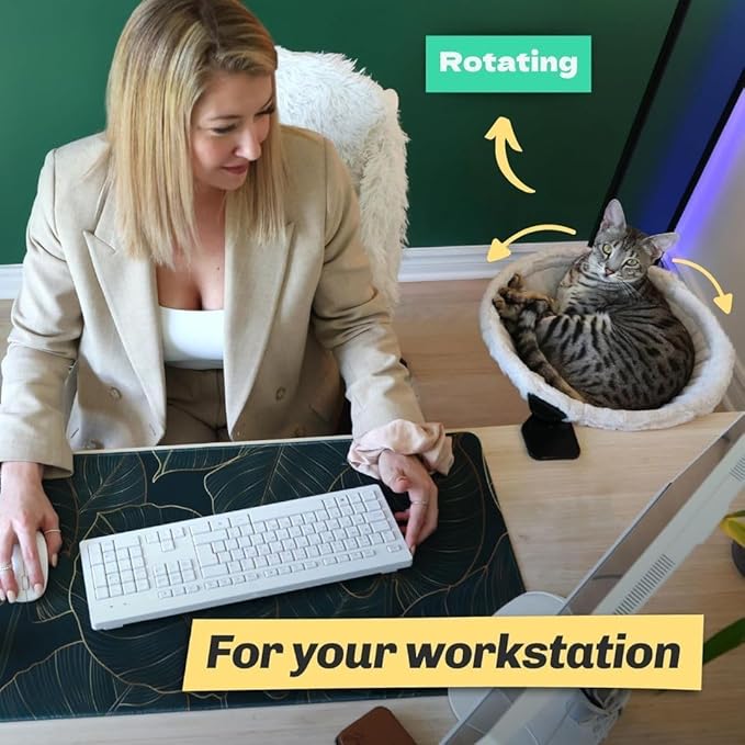 | Green Replacement Fabric for Cat Desk Bed - Soft Faux Fur Fabric, Steel Frame | Cat Perch for Indoor Cats | Perfect Hammock for Your Desk | Supports up to 50lbs | Pet Couch | Elevated Bed