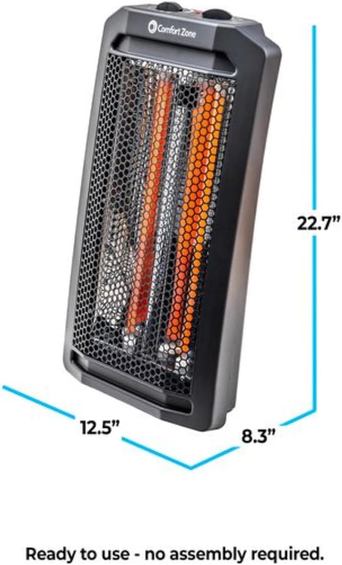 Comfort Zone Indoor Tower Space Heater, Adjustable Thermostat, Radiant Heat