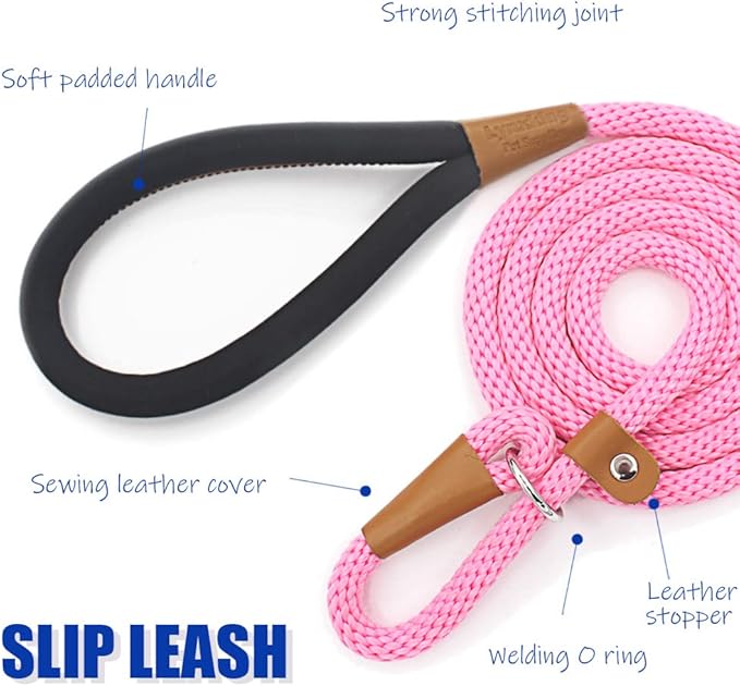 lynxking 6 FT Dog Leash Slip Lead 2 Pack Strong Heavy Duty Braided Dog Training Leash No Pull Training Lead Leashes for Medium Large and Small Dogs