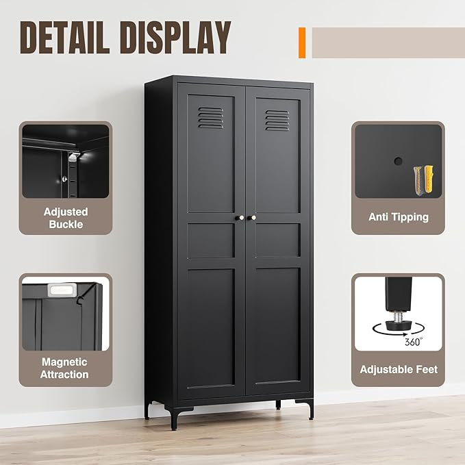 Yizosh Metal Pantry Cabinet, Tall Kitchen Pantry Storage Cabinet
