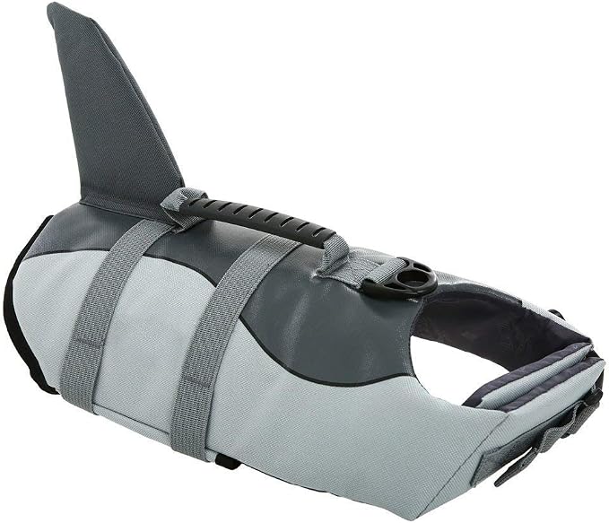 Dog Life Jacket Ripstop Shark Dog Safety Vest Adjustable Preserver with High Buoyancy and Durable Rescue Handle for Small,Medium,Large Dogs, Grey Shark XX-Large