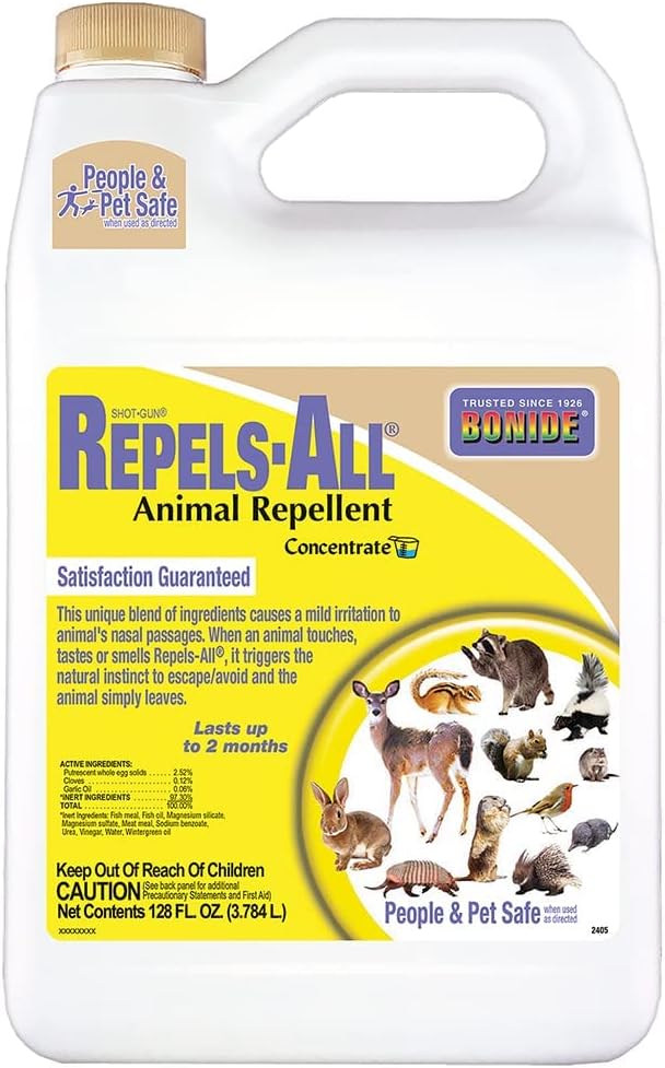 Bonide Repels-All Animal Repellent, 128 oz Concentrate for Outdoor Pest Control, Deter Deer from Garden, People & Pet Safe