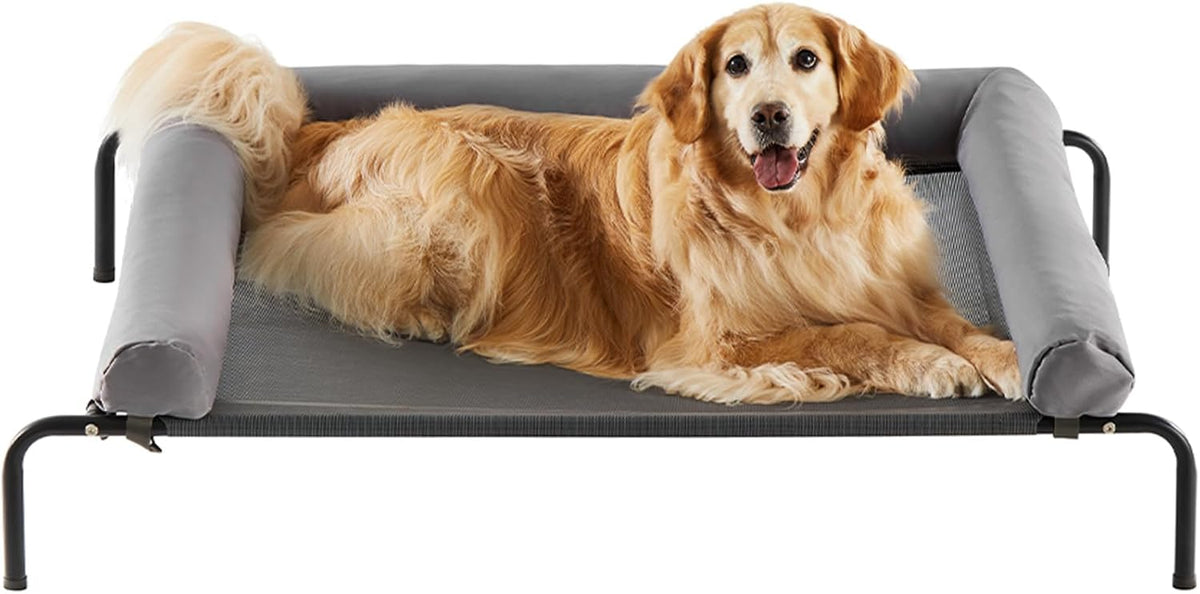RRPETHOME Large Elevated Cooling Dog Bed, Raised Dog Cot Beds for Large Dogs, Elevated Outdoor Pet Cot, Chew Proof Portable Cooling Pet Cot with Skid-Resistant Feet and Breathable Mesh