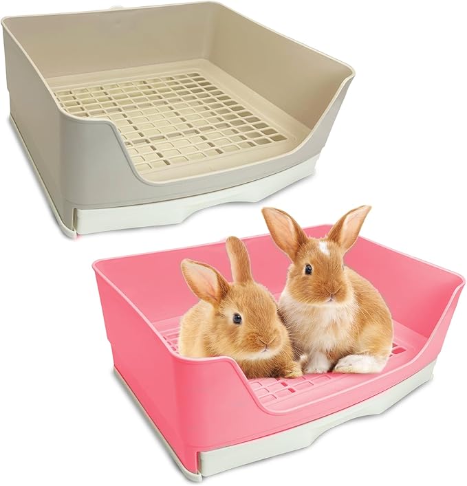kathson 2PCS Large Rabbit Litter Box Trainer, Potty Corner Toilet with Drawer Bigger Pet Pan for Adult Hamster, Guinea Pig, Ferret, Galesaur, Bunny and Other Animals (Pink,Brown)