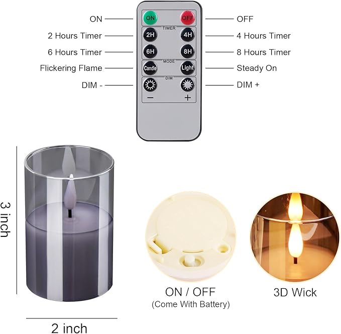 6Pack Glass Flickering Flameless Candles