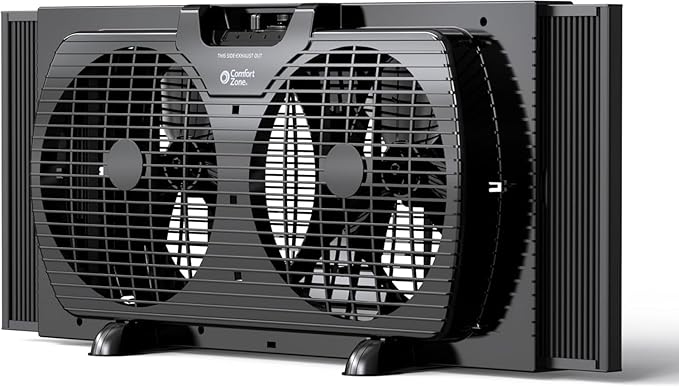 Comfort Zone Window Fan for Bedroom, 9 inch 3 Speed Dual Fans