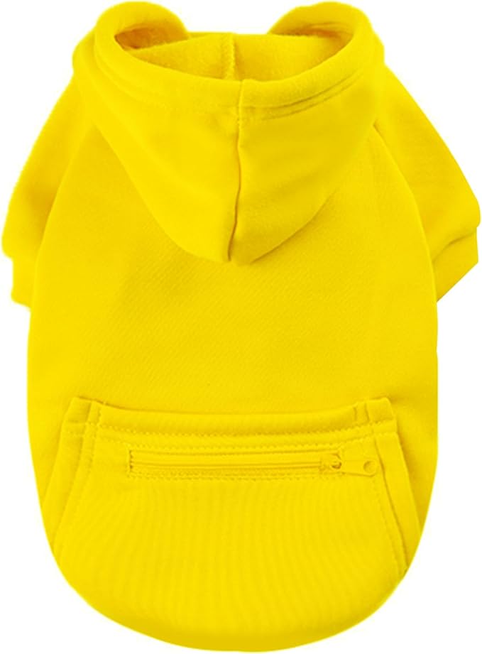 Jecikelon Pet Dog Cold Weather Coat with Pocket Winter Dog Hoodie Warm Puppy Clothes for Small Dogs Chihuahua Clothing (Small, Y02-Yellow)