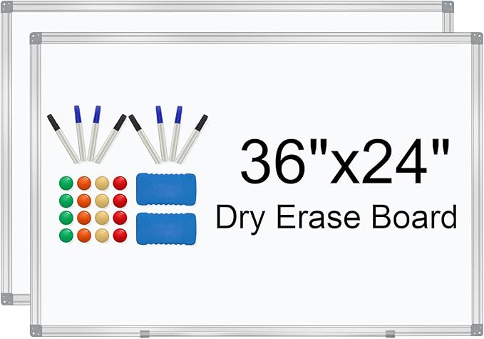 H-Qprobd White Board 36" x 24" Dry Erase Board for Wall Whiteboard 3' x 2' (2 Pack) Magnetic Presentation Board with Long Pen Tray, Wall-Mounted White Boards for Home, Office and School