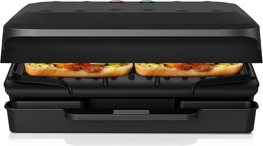 2-Serving Electric Grill and Panini Press, Tough Non-Stick Coating, Drip Tray