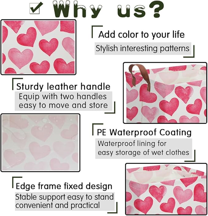 Rectangular Pink Valentine's Day Gift Basket,Cbasket,Pink gift baskets,Love Heart Room Decor for Home,Shelf Baskets(Big pink heart)