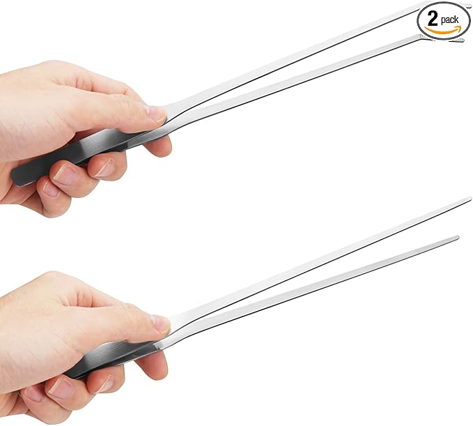 Fri4Free 2PCS Long Aquarium Tweezers - 10.6" Straight and Curved Tweezers, Stainless Steel Reptile Feeding tongs, Terrarium Aquascape Tools Feeder for Lizards, Bearded Dragon Snake Tank Accessories