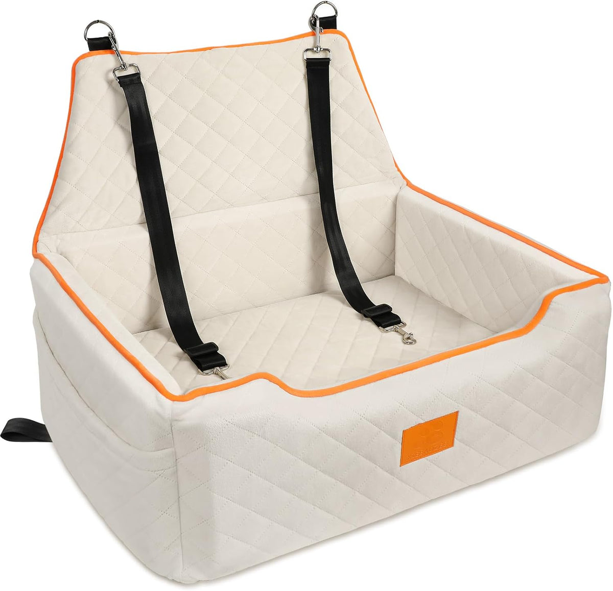 Dog Car Seat for Large/Medium Dog, Booster Seat Under 55Lbs or 2 Small Dogs, Detachable and Washable Travel Pet Seat with Thick Cushion and Storage Pockets (Beige)