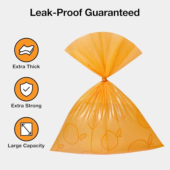 VETRESKA Dog Poop Bag Dispenser with Citrus Scented Waste Bags, Leak Proof, Extra Thick and Large Pet Poop Bags for Walking Dog and Cats Litter, 1 Count Holder and 105 Bags, Orange