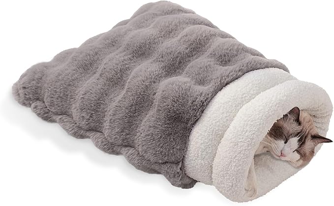 Cat Sleeping Bag 4 in 1 Function Snuggle Bag Blanket Mat Cozy Soft Warm & Washable (Small Cats) Cave Grey 21 × 17 Inch