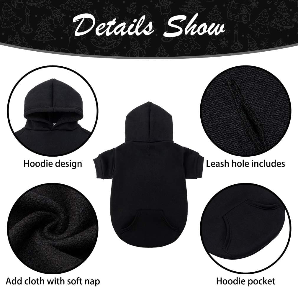 KOOLTAIL Basic Dog Hoodie - Soft and Warm Dog Hoodie Sweater with Leash Hole and Pocket, Dog Winter Coat, Cold Weather Clothes Sweatshirt for Small Medium Large Dogs Puppy Cat Boys Girls Black XL/XXL