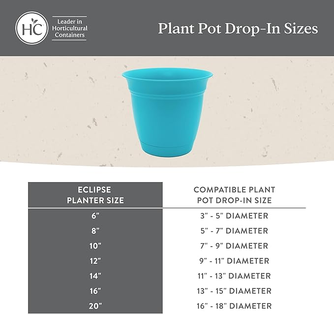 The HC Companies 10 Inch Eclipse Round Planter Pots with Drainage Holes & Attached Saucer, Lightweight UV-Resistant Plastic Indoor & Outdoor Planters, 2-Pack Flower Pots for Garden & Home Decor, Teal