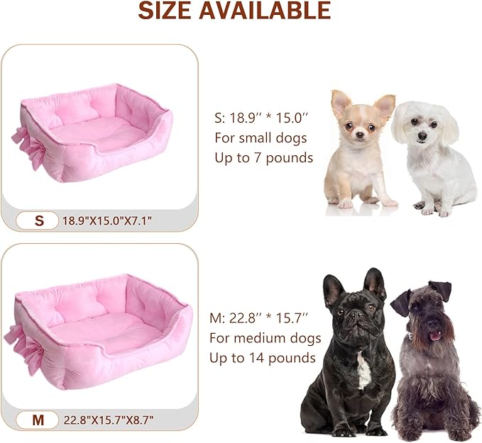 pawstrip Cute Princess Dog Bed Pink Puppy Bed for Small Dogs Breathable Cat Couch Bowknot Pet Cushion Comfortable Kitten Nest Girl Doggy Sofa, Waterproof Bottom (Pink)
