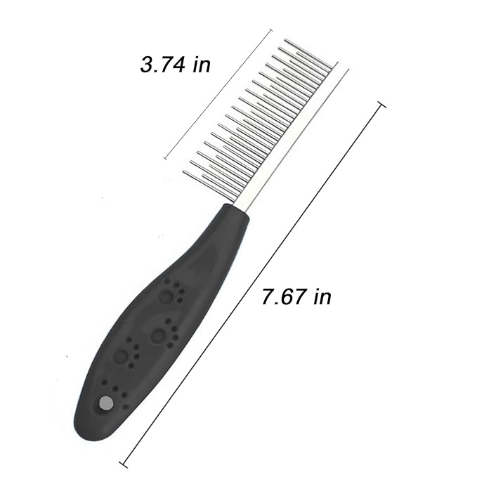 Dog or Cat Comb Grooming with Short and Long Teeth Dematting Knots Tangles Remover Combs Detangler Tool Suitable for Dogs Cats Poodle HorseStainless Steel Pin (Black)