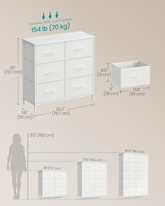 SONGMICS Dresser for Bedroom, Chest of Drawers, TV Stand, 6 Non-Woven Fabric