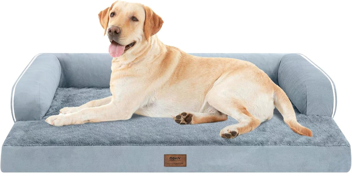 Large Dog Bed Orthopedic Washable - Beds Bolster Pet - XXL XXLarge Big Dogs - Memory Foam - Couch Sofa - Waterproof with Removable Cover - Grey Dog Bed