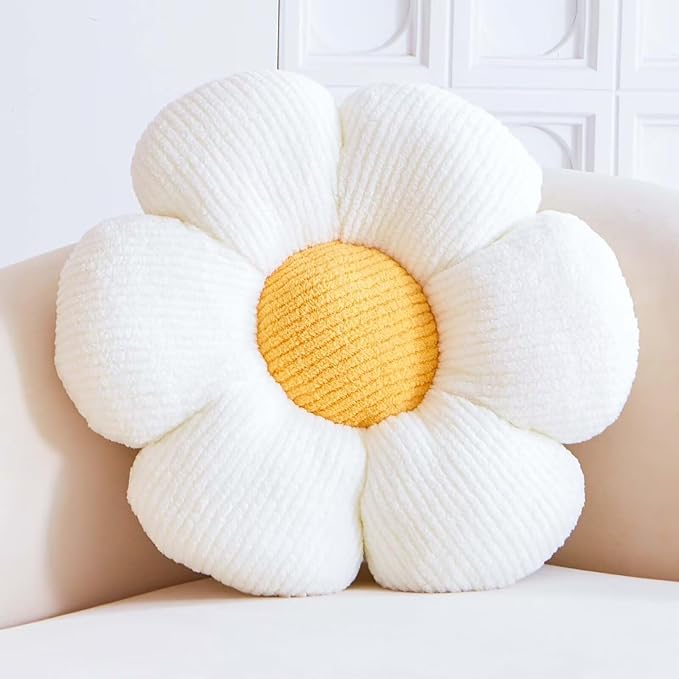 VBGYA White Flower Decorative Throw Pillows - Cute Daisy Shaped Plush Pillow, Soft 14.9" Floor Seat Cushion
