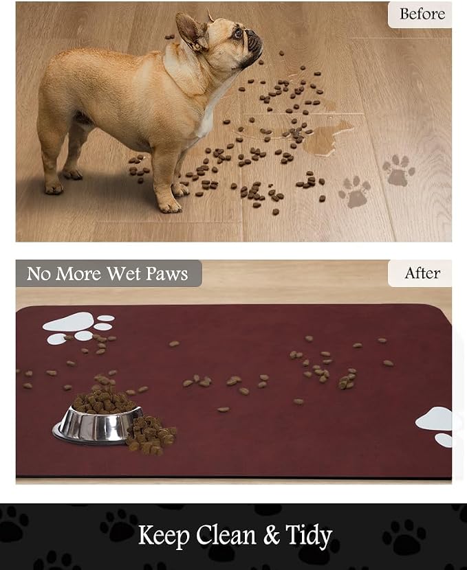 Pet Feeding Mat-Absorbent Dog Mat for Food and Water Bowl-No Stains Quick Dry Water Dispenser Mat-Dog Accessories Pet Supplies-Bowl for Messy Drinkers（RED,12"x19"
