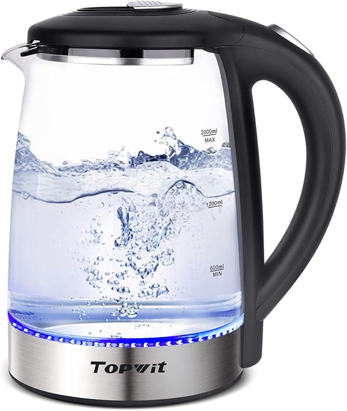 TOPWIT Electric Kettle Glass Hot Water Kettle, 2.0L Water Warmer, BPA-Free