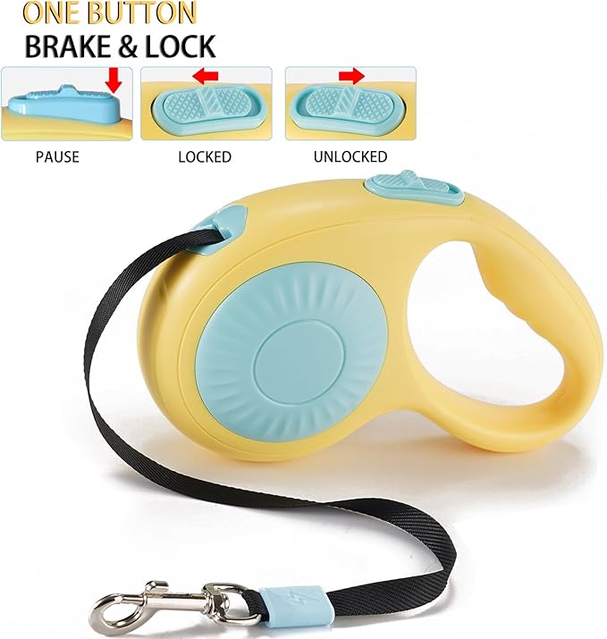 JSXD 360° Tangle-Free Retractable Dog Leash with One-Handed Brake, Pause, Lock, 10 ft Strong Nylon Tape Pet Walking Leash,Suitable for Cats, Small and Medium Dogs up to 66 lbs (Blue, 10 ft)