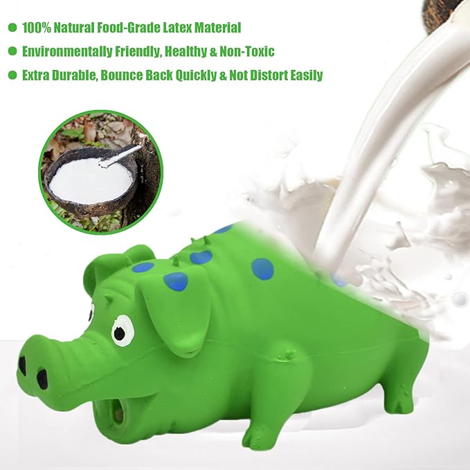 Pig Squeaky Dog Toy, 2 PCS Interactive Rubber Dog Chew Toy - Durable Latex Spot Grunting Pig Toys That Oink for Small Medium Large Dogs (Orange, Green)