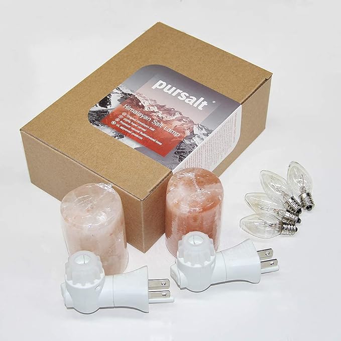 Himalayan Salt Lamp Plug in Night Light 2 Pack, 360 Degree Adjustable Wall Plug & Extra 4 Replacement Bulbs Bathroom Bedroom Night Light, Pink Crystal Rock Salt Hand Crafted Cylinder Size