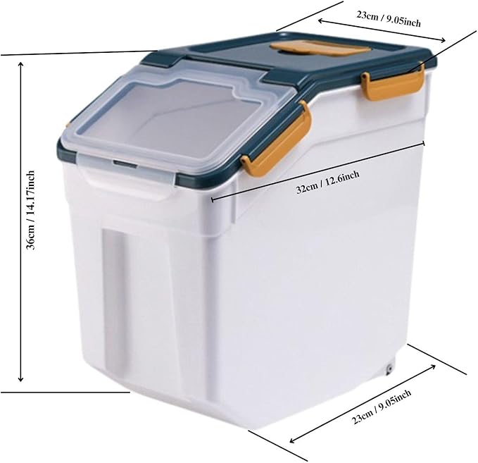 2 Pack Rice Storage Container 25 lbs, Airtight Flour Storage Containers with Wheels Seal Locking Lid, BPA Free, Rice Bin with Measuring Cup & Scoop for Flour, Sugar, Cereal (Blue)