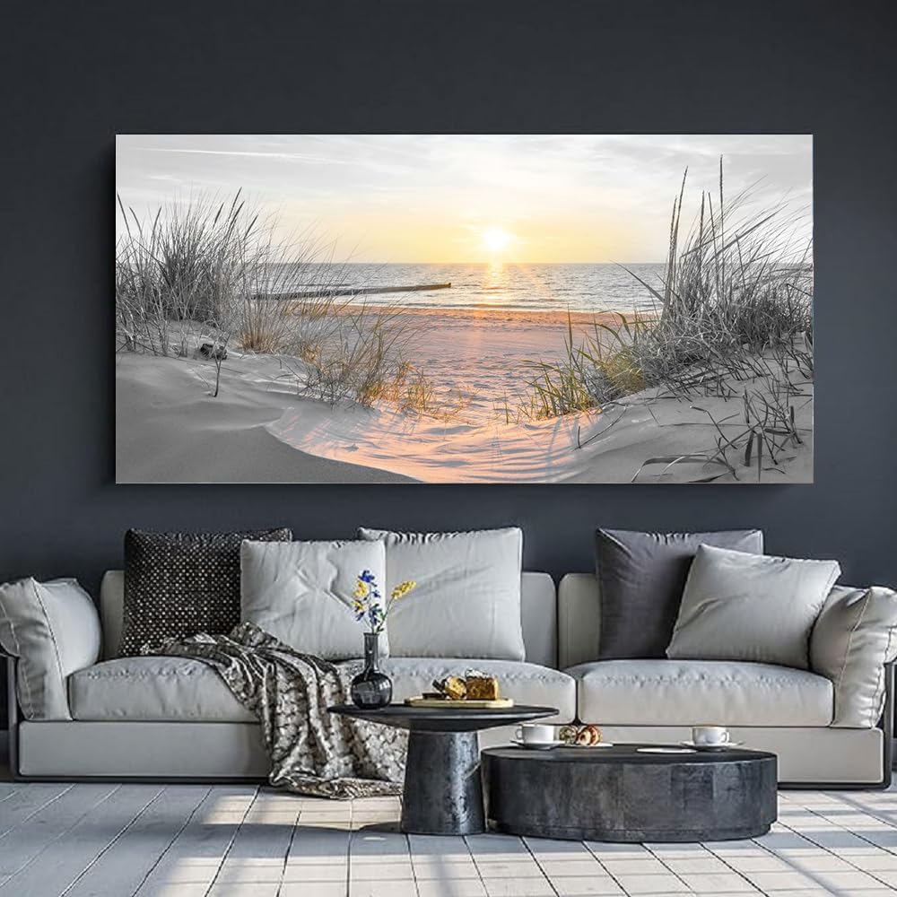 Yxbhhym-Beach Wall Art Prints Sunset Black and White Wall Art Coastal Wall Decor Ocean Picture for Living Room Wall Art Bedroom Seascape Artwork Sea Scene Painting Modern Bathroom Office Decor