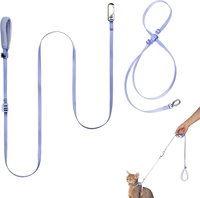 Cat Harness and Leash Set, Lightweight Escape Proof Cat Harness Leash with Padded Handle, Adjustable Cat Leash and Harness for Kitten Small Large Cats Walking Training (Blurple, L)