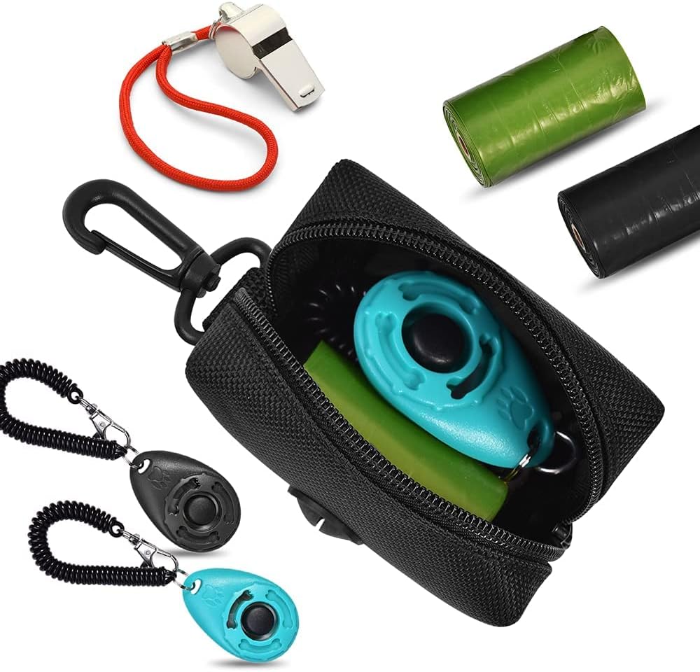 Dog Waste Bag Dispenser Pet Poop Bags Holder for Doggie Waste Bags Dispensers Soft Fabric Zipper Small Doggy Puppy Pouch for Leash Accessory Attachment with Carrier,Black