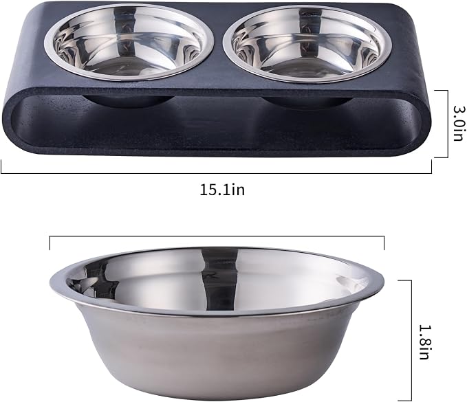 Black Marble Elevated Dog Bowls Set - 2 Thick 6" Stainless Steel Puppy Food Bowl with Non-Slip Raised Holder Stand, Double Feeding Bowls for Food and Water, Suitable for Cats and Small Medium Pet