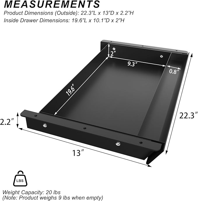 Large Under Desk Mounted Sliding Drawer
