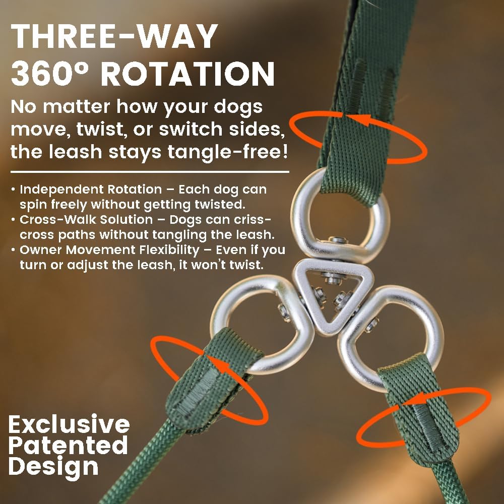 Howgo Double Slip Leash Slip Lead with Two Handles| Dual Dog Slip Lead for 2 Dogs,360° Swivel No Tangle | Dog Training Collar | Double Clip Leash Coupler and Splitter (Orange, 6FT)