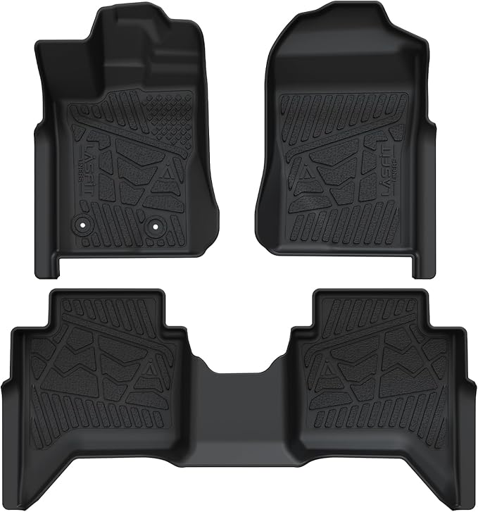 LASFIT Floor Mats for Ford Ranger 2025 2024 SuperCrew Cab All Weather Truck Protector TPE Carpeted Floor Liners, Front and Rear Row, 3pc Black