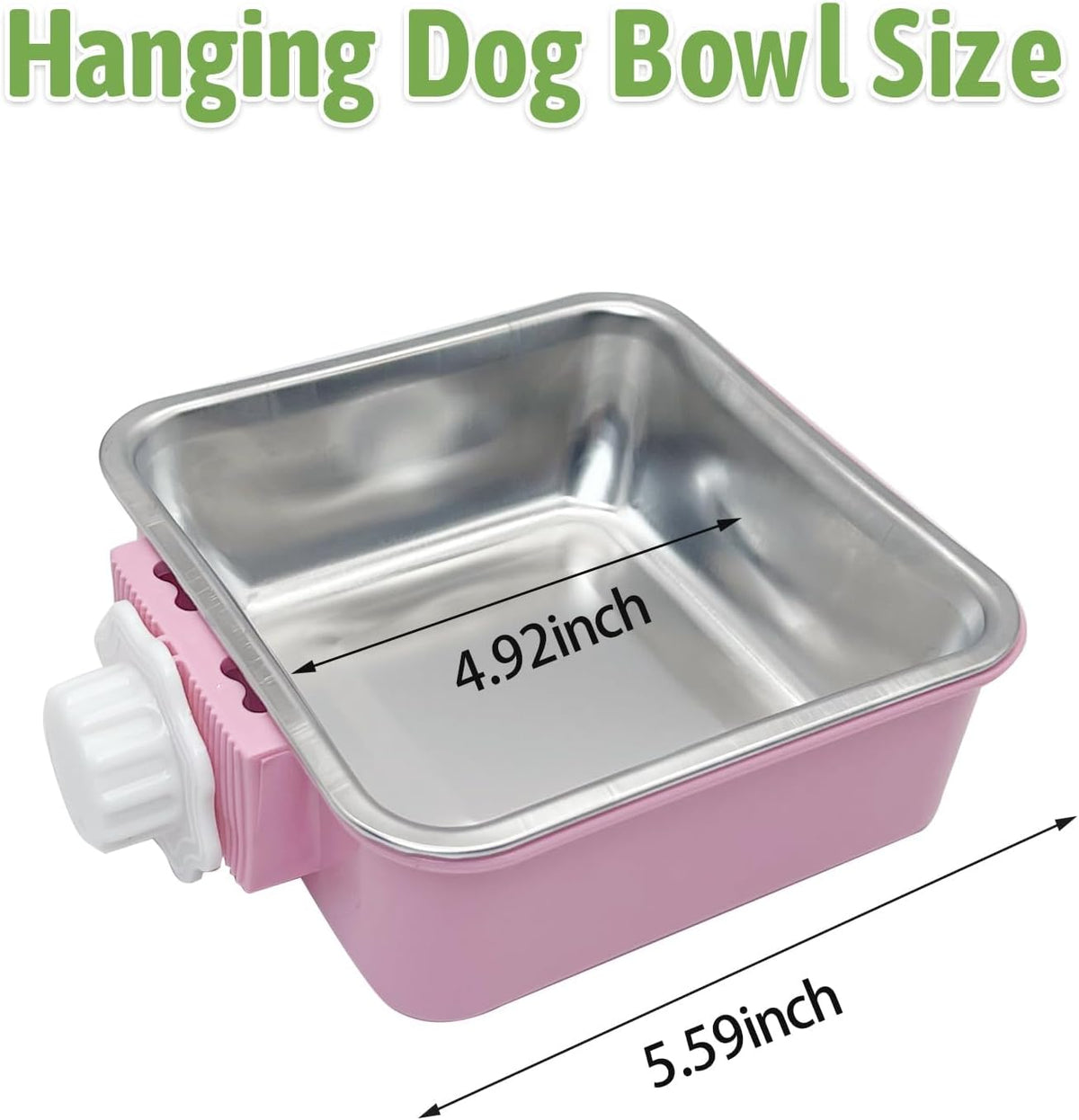kathson Crate Dog Bowl, Removable Stainless Steel Hanging Pet Kennel Cage Bowl Food & Water Feeder Coop Cup for Puppy, Cat, Rabbit,Guinea Pigs 2pcs Large Square(Blue,Pink)