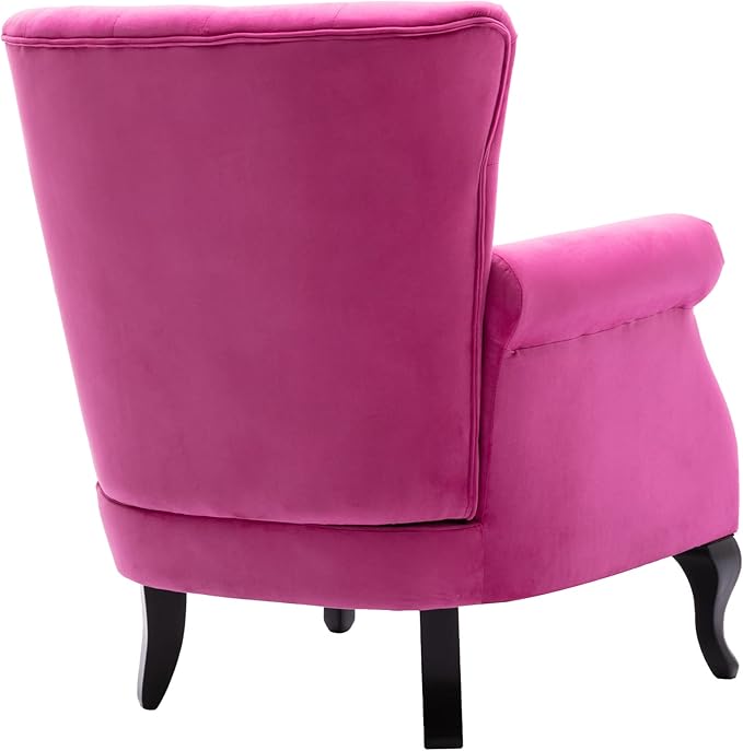 DM Furniture Set of 2 Mid-Century Modern Accent Chair, Velvet Armchair w/Tufted Back/Wood Legs, Upholstered Lounge Arm Chair Single Sofa for Living Room Bedroom, Rose Pink