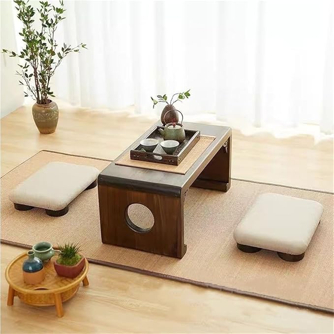 Compact Japanese Low Stool - Wooden Footrest for Meditation, Small Floor Chair, Comfortable Bench for Sitting at Low Tables - Ideal Footstool for Home & Office